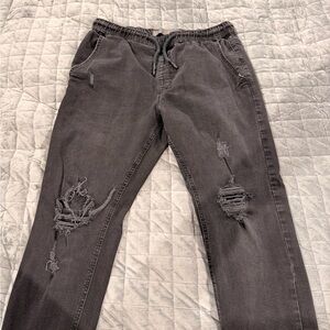 Denim&Co Black Cuff Jogger Jeans with Drawstring